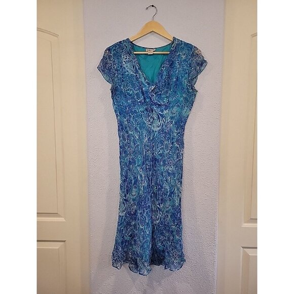 Robbie Bee 100% Silk Blue Fairy Vintage Midi Dress Feminine Romantic Size 12 - Picture 1 of 6